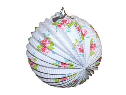 Lampion koule bílá s květy 25 cm