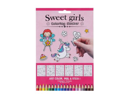 Vybarvovací nálepky 6 listů - Pro holky