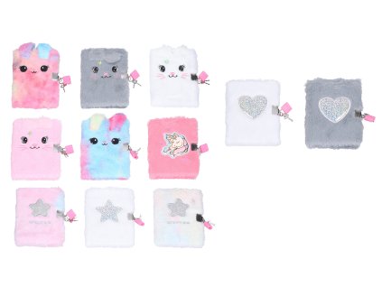 Deníček nelinkovaný se zámkem 10,5x15 cm plyš, 70 stran