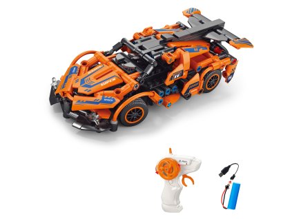 Stavebnice Auto oranžové RC na dálkové ovládání 18,5 cm 319 dílků