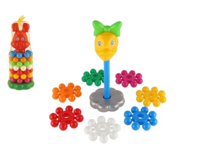 Skládanka pyramida s kroužky plast 26cm 3 druhy v síťce 12m+