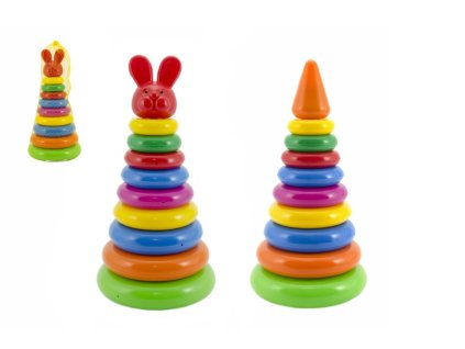 Skládanka pyramida s kroužky plast 28cm 2 druhy v síťce 12m+