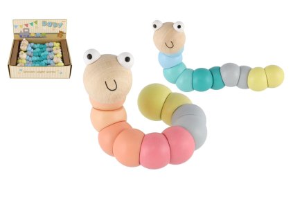 Červík/housenka kloubový dřevo 16cm asst 2 barvy 12ks v boxu 10m+