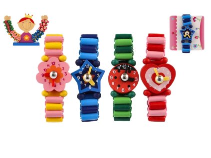 Hodinky dřevo náramkové 7cm 4 druhy 72ks se stojánkem