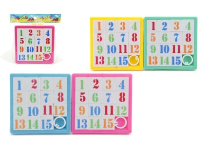 Přesouvačka hlavolam čísla plast 8x8cm asst 4 barvy v sáčku
