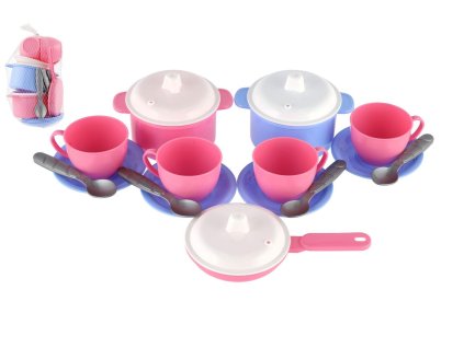 Sada nádobí plast barevné 18ks v síťce 12m+