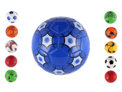 Míč fotbalový malý junior nafouknutý šitý 15cm kůže mix barev v síťce