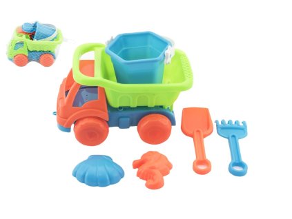 Auto na písek s doplňky plast 16cm 2 barvy v síťce