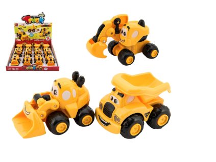 Auto stavební pro nejmenší plast 9cm 3 druhy na volný chod 12ks v boxu
