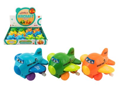 Letadlo s očima mávající křídla na klíček plast 8cm 6 barev 12ks v boxu