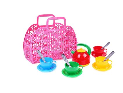 Sada nádobí plast v plastové tašce/kabelce 25x22x11 cm