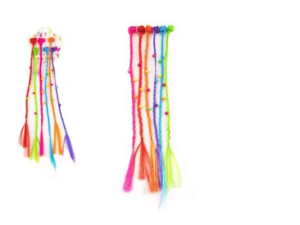 Sponky/Skřipce do vlasů 6ks plast s barevnými copánky 30cm 2 druhy v sáčku