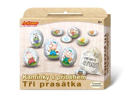 Kameny s příběhem se samolepkami Tři prasátka  kreativní sada  v krabičce 19x16x4cm