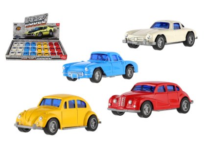 Auto mini kov/plast 7,5cm na zpětné natažení 4 barvy 24ks v boxu