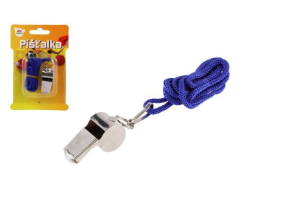 Píšťalka se šňůrkou kov/látka 5cm na kartě