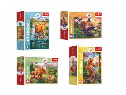 Minipuzzle 54 dílků Dinosauři 4 druhy v krabičce 9x6,5x4cm 40ks v boxu