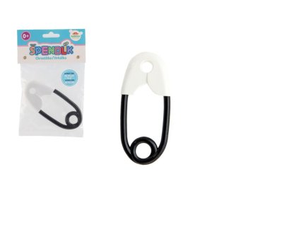 Chrastítko špendlík plast 12cm bíločerné 12x19cm v sáčku 0m+