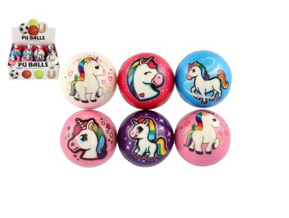 Míček jednorožec pěnový 8cm mix barev v sáčku 24ks v boxu