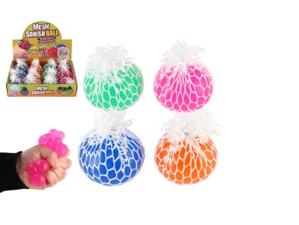 Míček antistresový mačkací sliz 6cm 4 barvy v síťce v sáčku 12ks v boxu