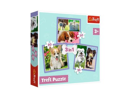 Puzzle 3v1 Štěňátka 20x19,5cm v krabici 28x28x6cm