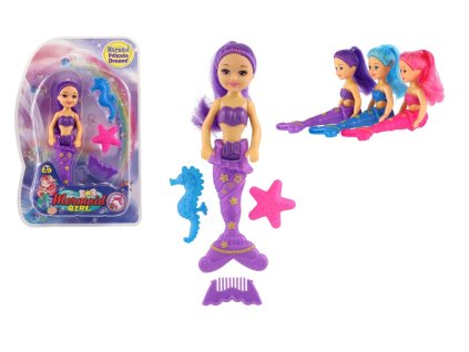 Panenka mořská panna s doplňky plast 15cm 3 barvy na kartě