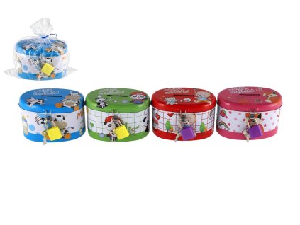 Pokladnička se zámkem plechová ovál 10x6cm 4 barvy v sáčku