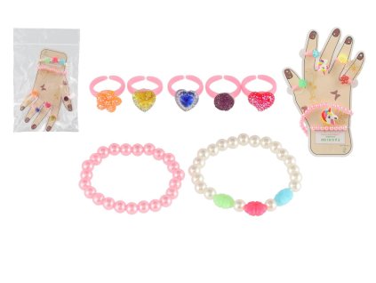 Sada krásy plast prstýnky 5ks + náramky 2 ks 2 druhy v sáčku 12x17cm