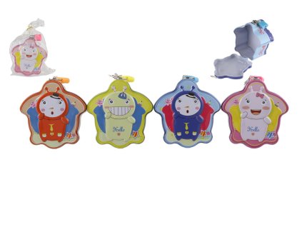 Pokladnička plechová se zámkem 10x6cm 4 barvy v sáčku