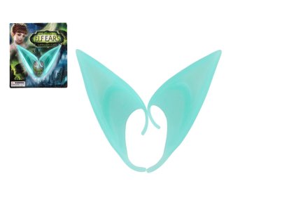 Uši/ucho elfí 2ks latex 12cm tyrkysové na kartě karneval