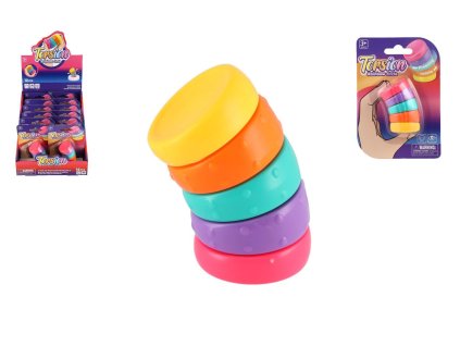 Fidget duhový antistresový plast 5,5cm na kartě 9x13cm 12ks v boxu