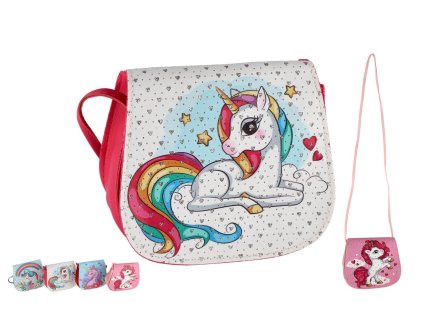 Kabelka/Taška jednorožec s kamínky plast 4 barvy v sáčku 17x15x3cm