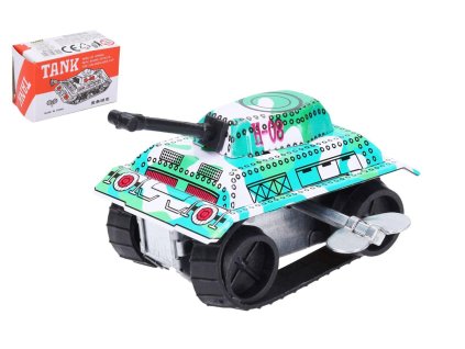 Tank kovový natahovací na klíček 6cm v krabičce 7x3x5cm