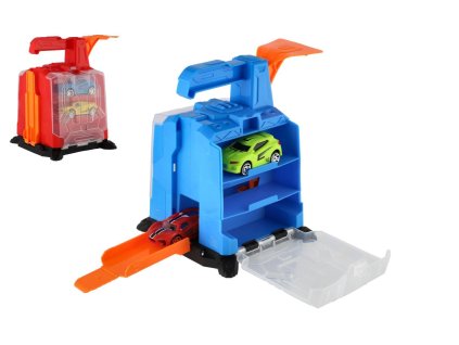 Garáž + 2 auta plast s vystřelovacím mechanismem 16x19x15cm
