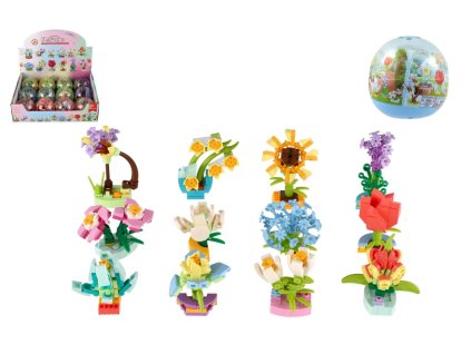 Stavebnice mini květina plast 6cm mix druhů v kouli 12ks v boxu