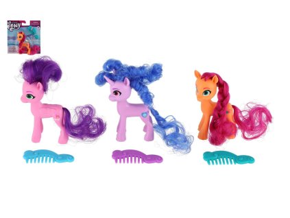 Kůň/Jednorožec My Little Pony figurka česací plast s hřebenem 3 barvy na kartě 12,5x13cm