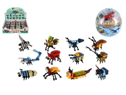 Stavebnice brouk plast 6cm mix druhů v kouli 12ks v boxu