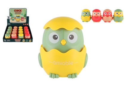 Kuřátko Zmáčkni a jeď plast 7x8cm na setrvačník 4 barvy 16 ks v boxu