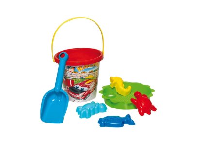 Sada na písek 7ks plast kbelík, sítko, lopatka, 4 formičky 3 barvy v síťce 18m+