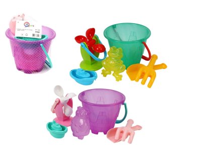 Sada na písek a k vodě plast kbelík, mlýnek s doplňky v síťce 20x19cm