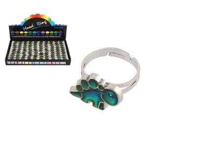 Prstýnek dinosaurus měnící barvu dle teploty nastavitelný kovový 100 ks v boxu