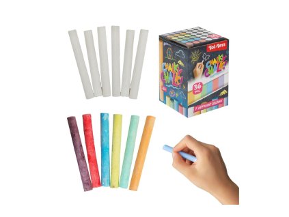 Křídy tabulové 36ks bílé + barevné 8cm v krabičce 6x9x6cm 24m+
