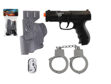 Vojenská sada 4ks plast pistole na setrvačník s doplňky na kartě 16,5x30cm