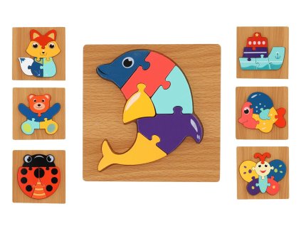 Vkládačka dřevěná zvířátka + dopravní prostředky mix druhů v sáčku