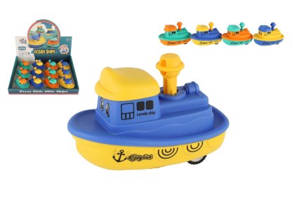 Loď/Lodička Zmáčkni a jeď plast 5x10cm na setrvačník 4 barvy 12ks v boxu