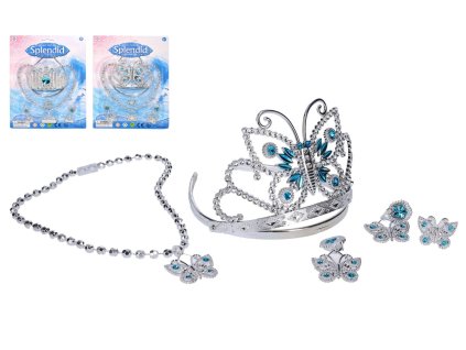 Sada krásy plast korunka, náhrdelník, naušnice, prsten 2 druhy na kartě 20x28cm