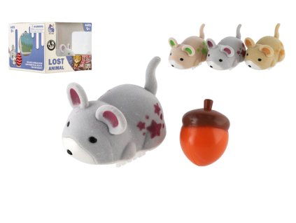 Veverka se žaludem plast 5cm na baterie 3 barvy v krabičce 9x7x9cm