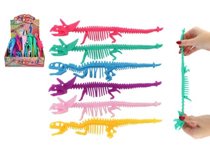 Hračka antistresová kostra dinosaura natahovací silikon 22cm 6 barev 60ks v boxu