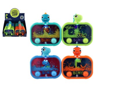 Vodní hra hlavolam svítící dinosaurus plast 13x14cm na baterie 4 druhy 12ks v boxu