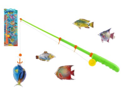 Hra ryby/rybář magnetická plast 5ks+prut plast 39cm 2 barvy na kartě