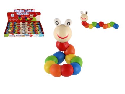 Červík/housenka kloubový dřevo 18cm barevný v sáčku 12ks v boxu